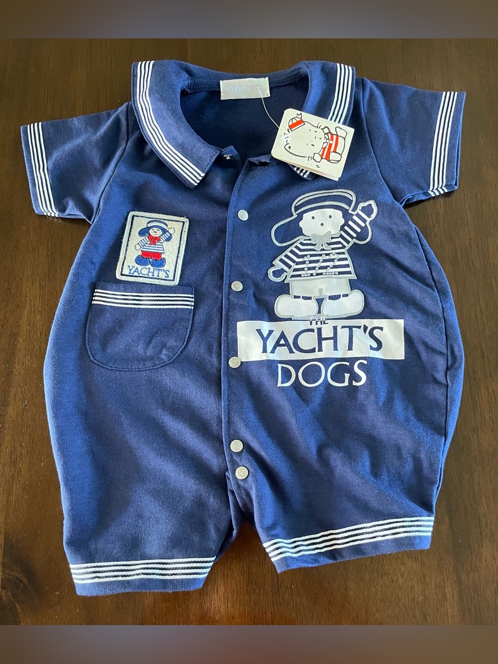 Vintage Babyhigi NWT Blue Nautical Yacht’s Dog Striped Romper 3-6 months Cute!